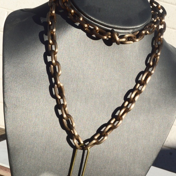 Padlock Chain Brass Cable Lock Necklace Steampunk - Picture 3 of 8